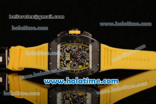 Richard Mille Felipe Massa Flyback Chrono Swiss Valjoux 7750 Automatic PVD Case with Yellow Markers Skeleton Dial and Yellow Rubber Strap - Click Image to Close